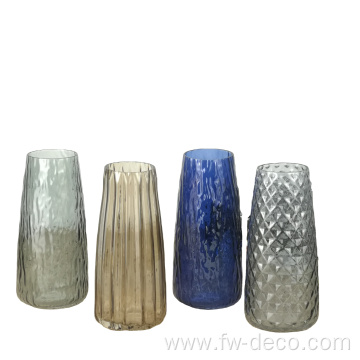 custom modern decorative coloured embossed glass vases